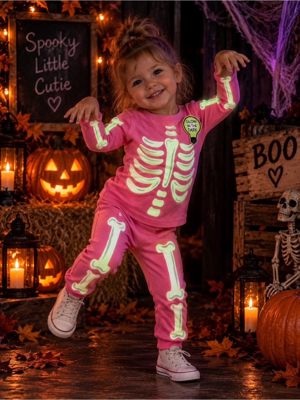 Komar Kids Pink Glow-In-The-Dark Skeleton Pajama Costume